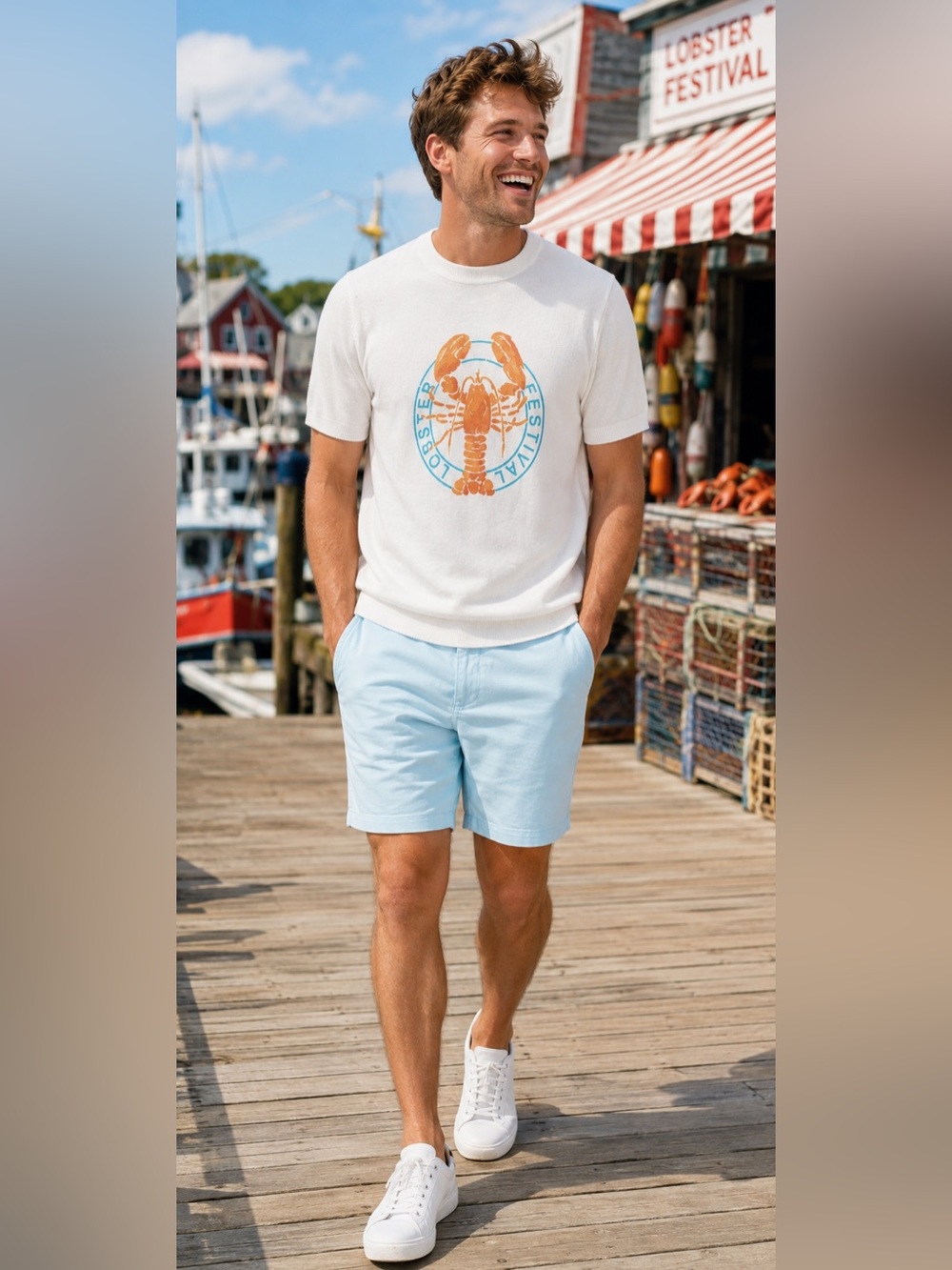 Club Room Men's Short-Sleeve Lobster Water Cotton Sweater T-Shirt, size large